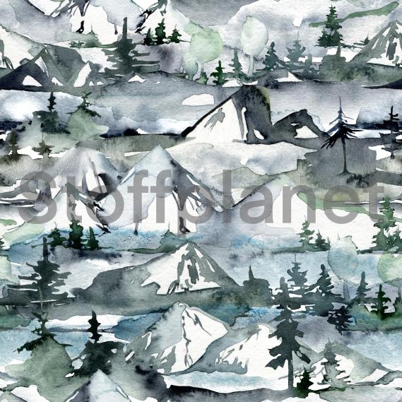 Baumwolljersey GREAT Watercolour Mountains