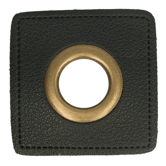 8mm Öse auf schwarzem Kunstleder (bronze 27 x 27mm)
