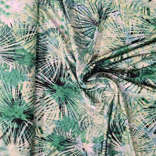 Viscosejersey Palmblätter grün